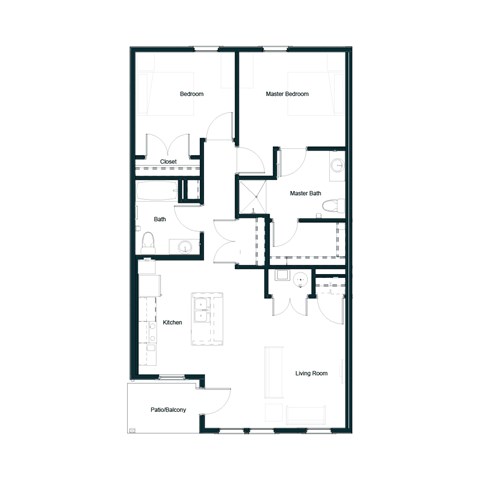 Floor plan for 2 beds, 2 baths, 1013 sqft